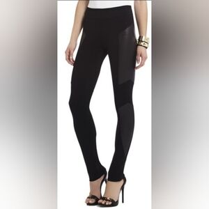 BCBGmaxazria Mari Black Two Tone Faux Leather & Fabric Leggings Size Medium